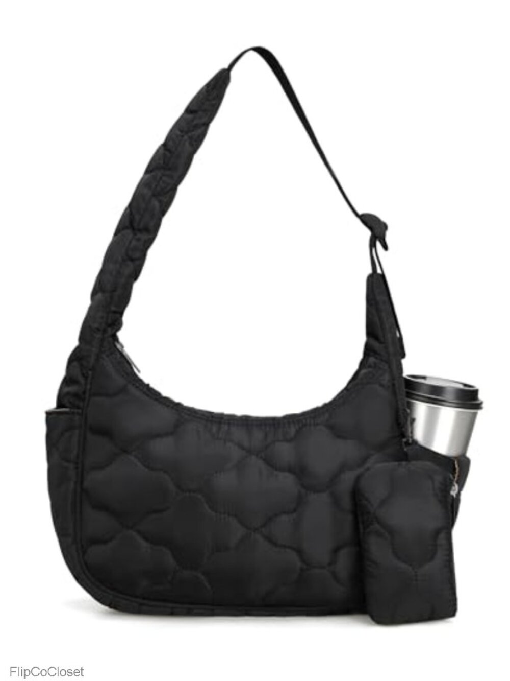 Small Puffer Crescent Shoulder Bag Women Quilted Nylon Purse